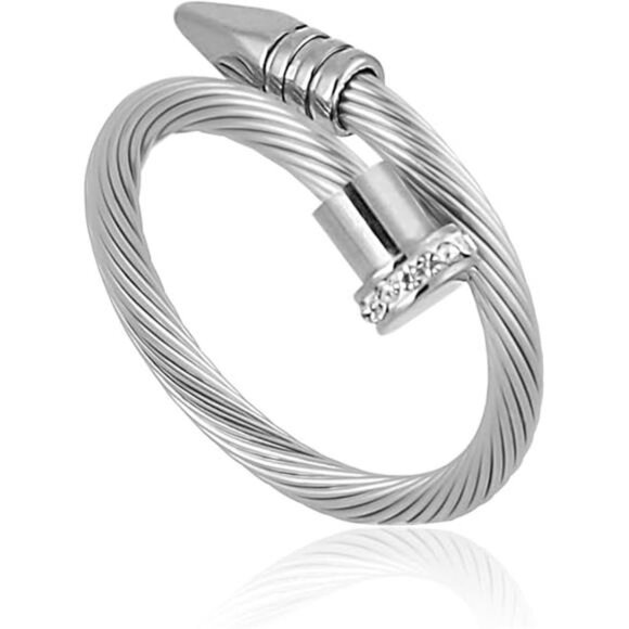 ✨ Cable Pearl Cuff Ring | Adjustable Fit 70–90mm | Modern & Elegant - Picture 1 of 3